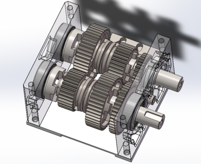 【差减变速器】齿轮变速器3速+倒车结构3D图纸 x_t格式
