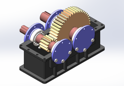 【差减变速器】Spur Gear Velocity一级直齿轮减速器(无盖)3D数模图纸